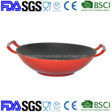 12′′ Enamel Cast Iron Wok Inner Black Outer Red